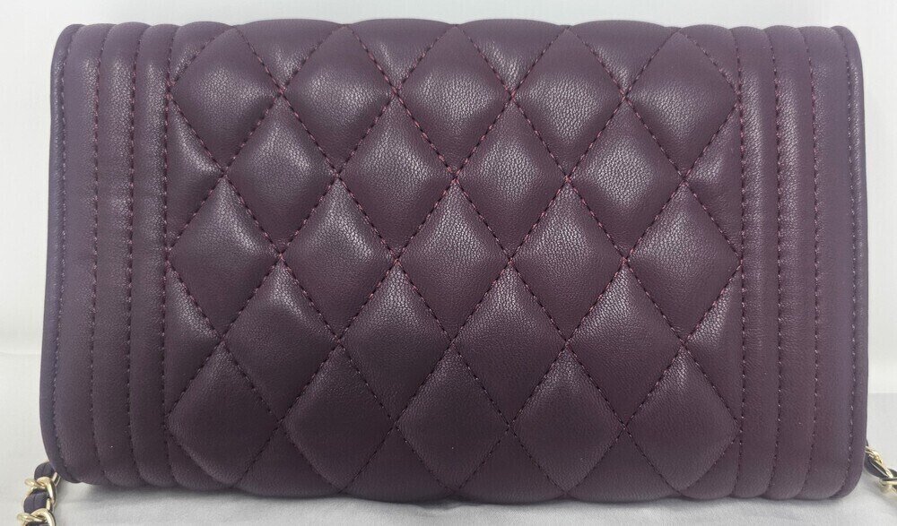 Purple Quilted Faux Leather Shoulder Bag Chain Crossbody Classic Flap Style Gold - Picture 3 of 10